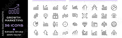 Growth marketing line icon - editable stroke vector set of icons for web design