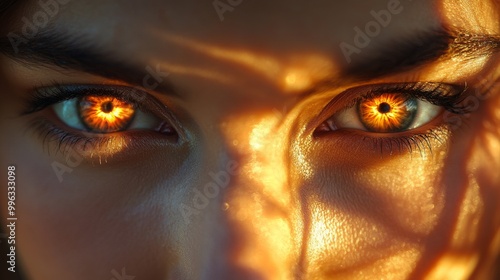 close up of eyes with mad and vengeful look, burning feelings, facial expression