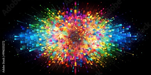 Abstract explosion of colorful pixels in dark space AI-Generated Content