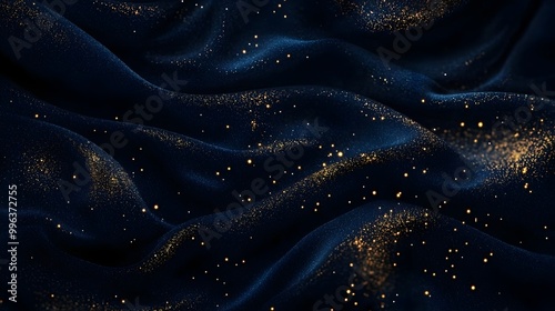 Luxurious Navy Blue Velvet Texture with Golden Glitter Accents for Premium Product Packaging Design