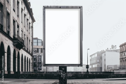 A blank billboard on a city street, ideal for use as a placeholder or to represent an absence of advertisement