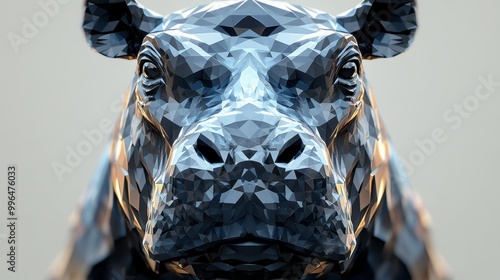 Geometric cubist hippopotamus head with the face in a polygon abstract pattern