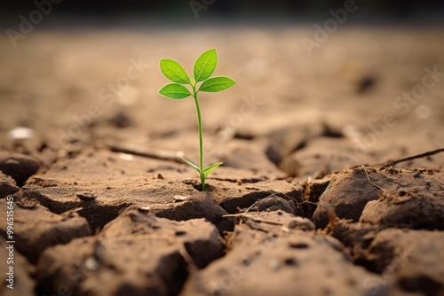 Plant growing on the dry ground soil leaf agriculture.