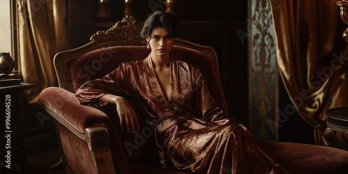 Model in Silk Robe on Chaise Longue