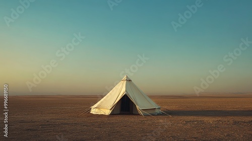 A lone Bedouin tent set against an empty backdrop