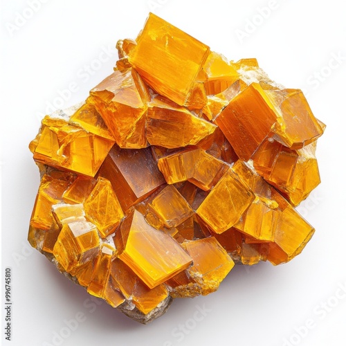 Orange Tabular Wulfenite Crystal on White Background