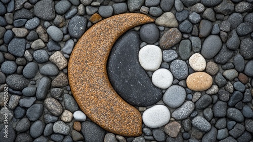 A Zen meditation background with stones arranged in a Yin Yang symbol, which stands for spiritual harmony, balance, and relaxation