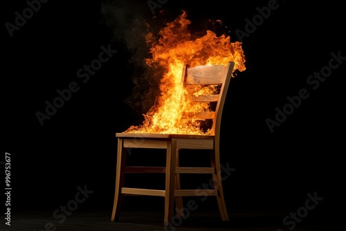 a chair on fire with flames coming out of it