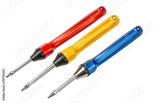 Colorful screwdrivers isolated on transparent background.