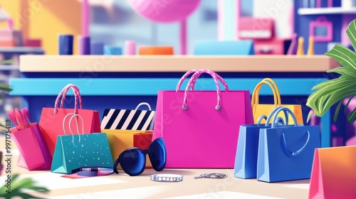 Vibrant Shopping Spree: Colorful Bags and Accessories Showcase