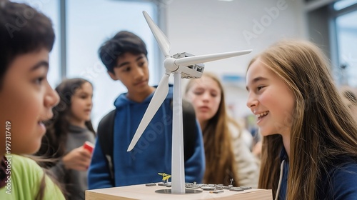 Students Exploring Renewable Energy with Wind Turbine Model