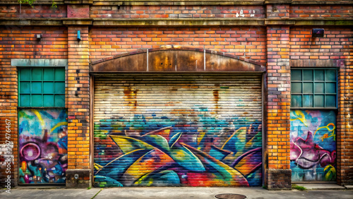 Urban graffiti artwork on a weathered front wall , grunge, urban, street art, spray paint, colorful, vandalism