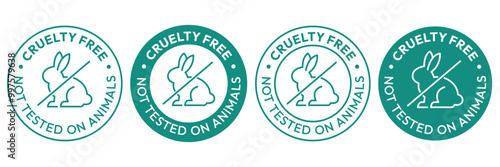 Cruelty Free label, logo, badge, icon, sticker, symbol, emblem, stamp, green, line, flat vector, isolated illustration. Cruelty free not tested on animals label for product packaging design.