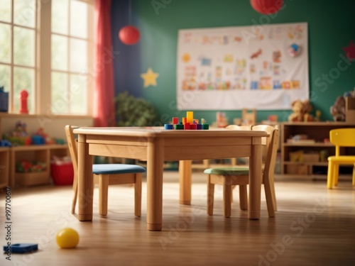 Empty Table in the Blurred Preschool