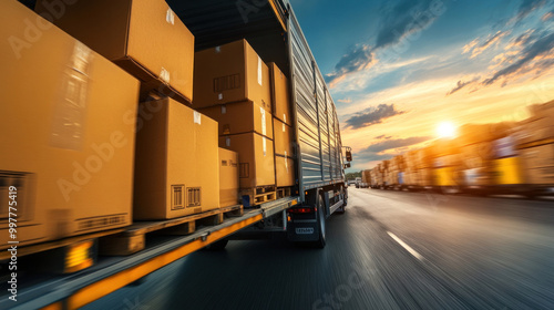 A cargo truck with its rear doors open, loaded with boxes for delivery, showcasing efficient loading and transport preparation