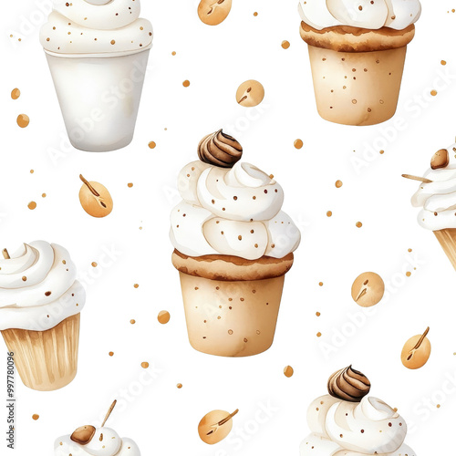 Seamless watercolor pattern of soufflé isolated on a white background, providing a creative and artistic touch. cutout PNG