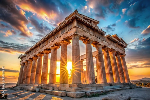 Entrance Portico to the Athenian Parthenon at Sunset Reflected