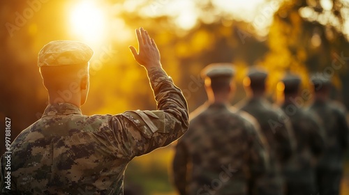 Military Soldier Saluting at Sunset