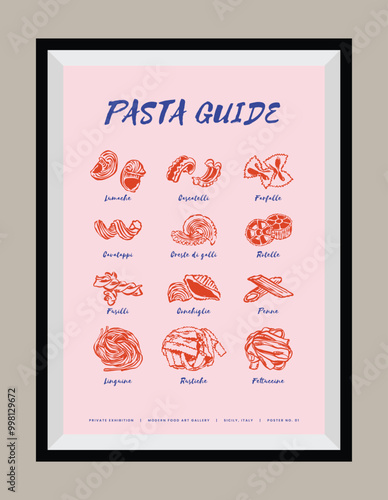 Minimal hand drawn vector Italian cuisine illustration with aesthetic quote in a poster frame.