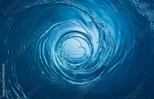 A swirling vortex of blue water creates a mesmerizing pattern.