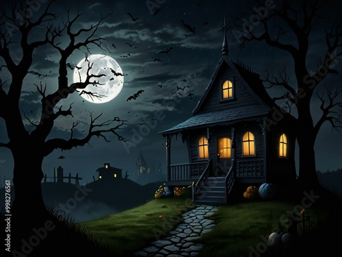 halloween background with house