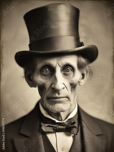 A vintage portrait of a man whose face is so drawn and skinny, that he resembles a skeleton