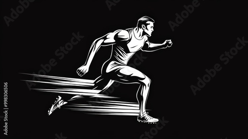 The running man. Black white vector logo illustration