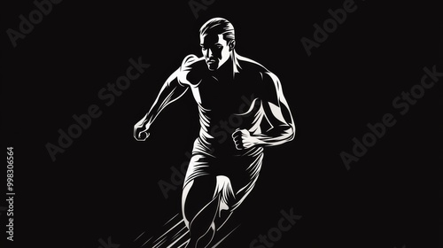 The running man. Black white vector logo illustration