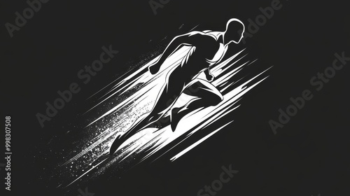 The running man. Black white vector logo illustration