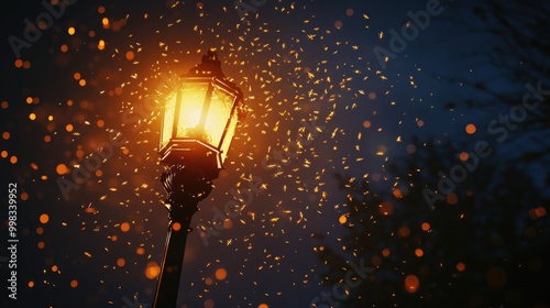 Mayflies swarming around a streetlight during nighttime