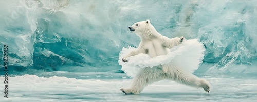 Polar Bear Ballet Dancer on Icy Stage Quirky Wildlife Elegance