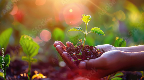 hands holding sprouting plant