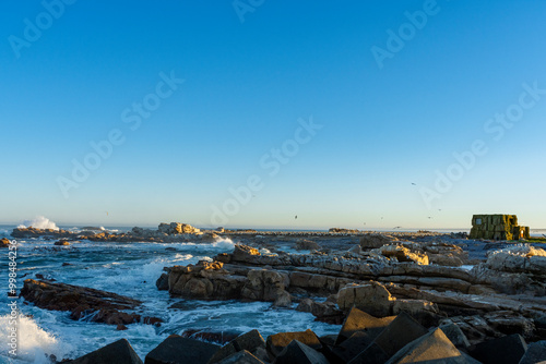 View of Bird Island, location of onf of 3 Cape gannet (Morus capensis) colonies in South Africa.Lambert's Bay, Western Cape.