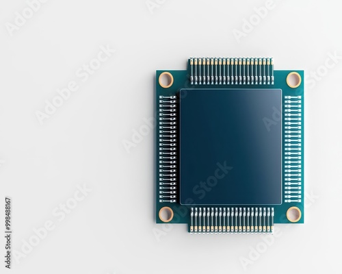 Simple microchip design isolated on a clean white background, Hardware, Minimalist tech design