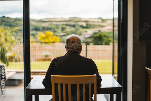 Guests wait for an elderly woman in a nursing home by the window