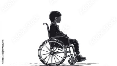 This artistic sketch depicts a person seated in a wheelchair from a side view, highlighting concepts of accessibility, mobility, and the human spirit's resilience.