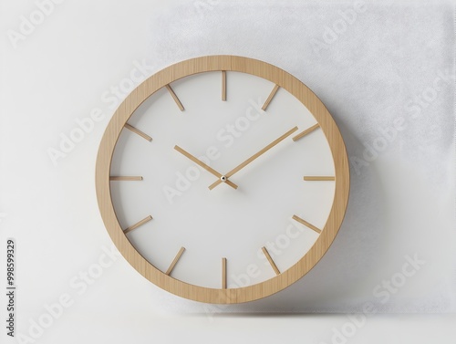 Minimalist Wooden Wall Clock with Simple Geometric Design on White Background