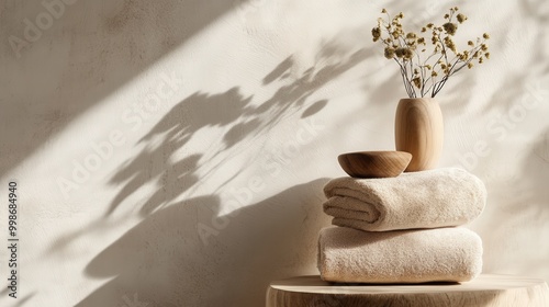 Minimalist spa aesthetic: neutral decor with natural elements for relaxation