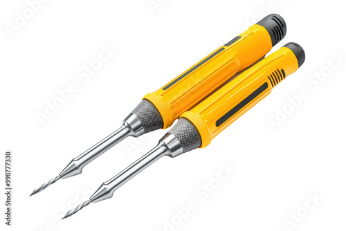 Yellow screwdrivers isolated on transparent background.