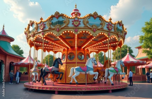 Children's carousel at an amusement park in Europe. Generative AI tools