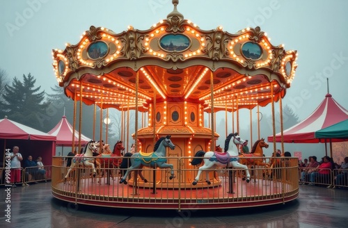 Children's carousel at an amusement park in Europe. Generative AI tools