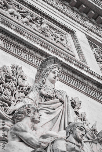 La Paix de 1815 Stone Statue on the Arrc de Triomphe in Paris France Close Up