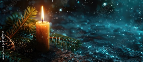 First Advent Candle Burns Dark Stone Background With Text Free Space