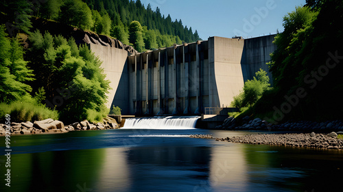 Mini hydro power facility hydroelectric dam producing clean energy