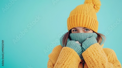 Closeup of a Bundled Up Person Keeping Warm in the Cold Winter Weather