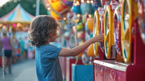 A child aiming at the target of a dunking booth at a fair.