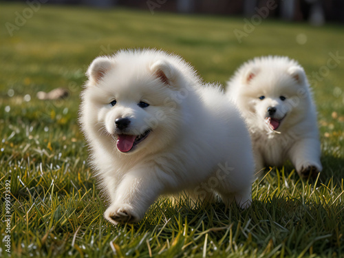 Puppy running in a dog run