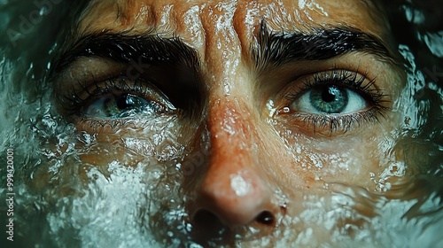 Close Up Portrait of a Person's Eyes Submerged in Water