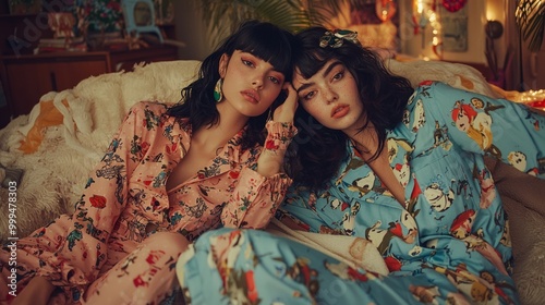 Dreamy Nights: Playful Fashion Editorial with Coordinating Pajamas in Whimsical Decor Setting