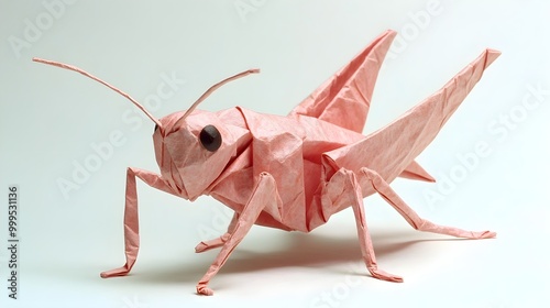 create An origami A Cute Cricket: Insects that chirp at night , in a graceful pose, with intricate folds in detail. The setting should be playful and endearing, with soft pastel-colored paper 